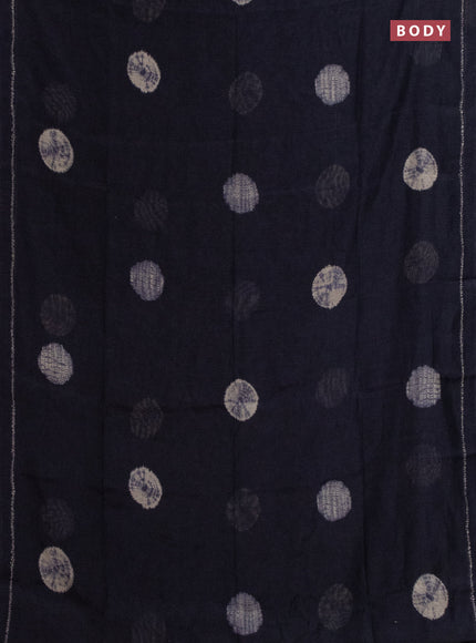 Semi linen saree navy blue and beige with shibori butta prints and kalamkari printed pallu & blouse
