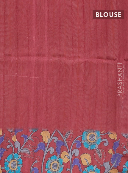 Semi tussar saree beige and maroon with allover kalamkari prints and katha stitch work pallu & border