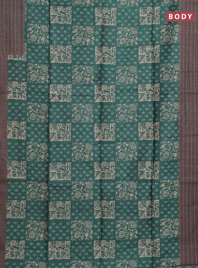 Semi tussar saree maroon shade and greyish brown with allover batik prints and katha stitch work pallu & border