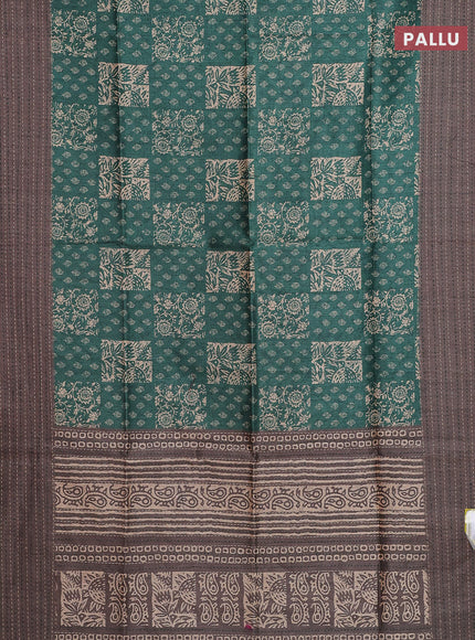 Semi tussar saree maroon shade and greyish brown with allover batik prints and katha stitch work pallu & border