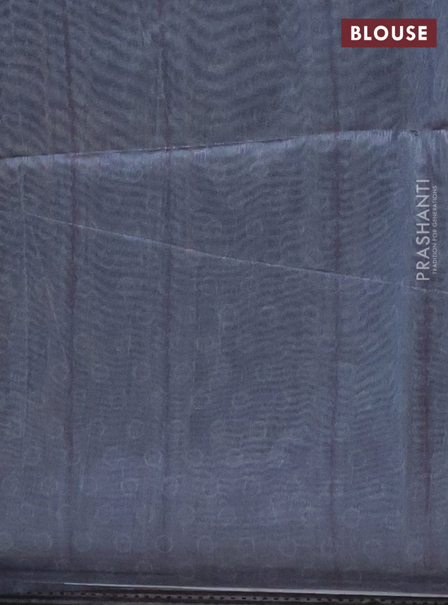 Semi tussar saree grey with allover ajrakh butta prints and katha stitch work pallu & border