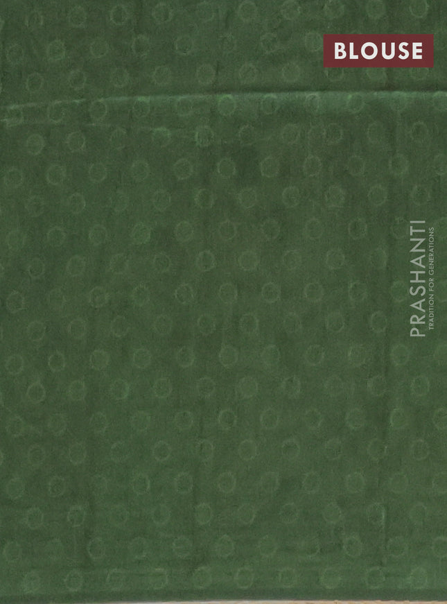 Semi tussar saree green with allover ajrakh butta prints and katha stitch work pallu & border