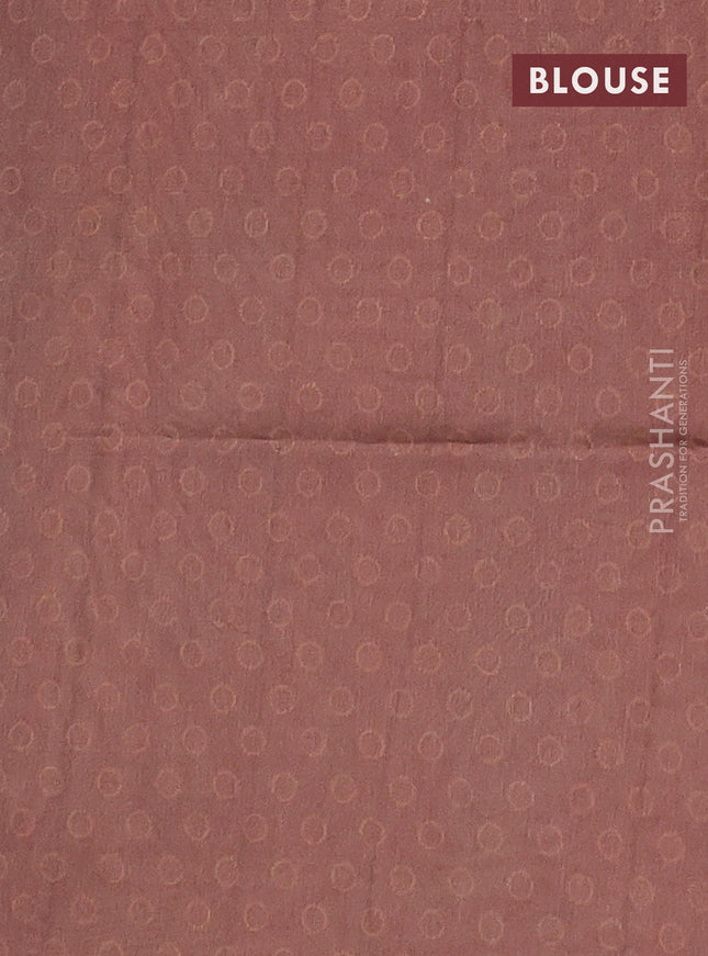 Semi tussar saree brown with allover ajrakh butta prints and katha stitch work pallu & border