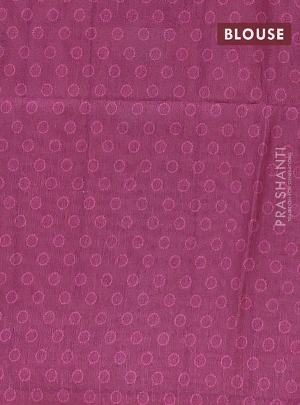 Semi tussar saree dark magenta pink with allover ajrakh butta prints and katha stitch work pallu & border