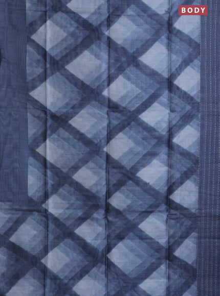 Semi tussar saree grey with allover geometric prints and katha stitch work pallu & border