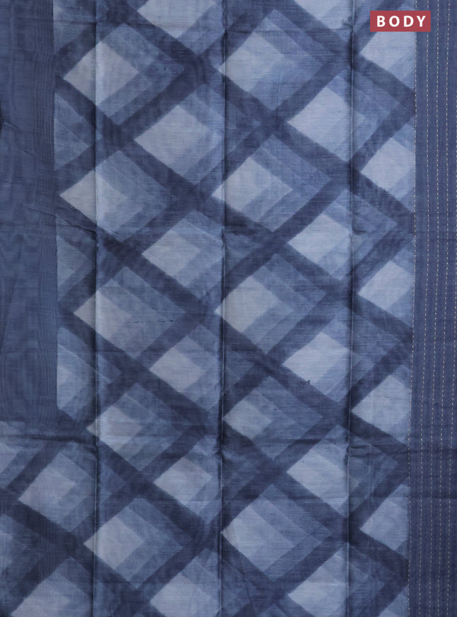 Semi tussar saree grey with allover geometric prints and katha stitch work pallu & border