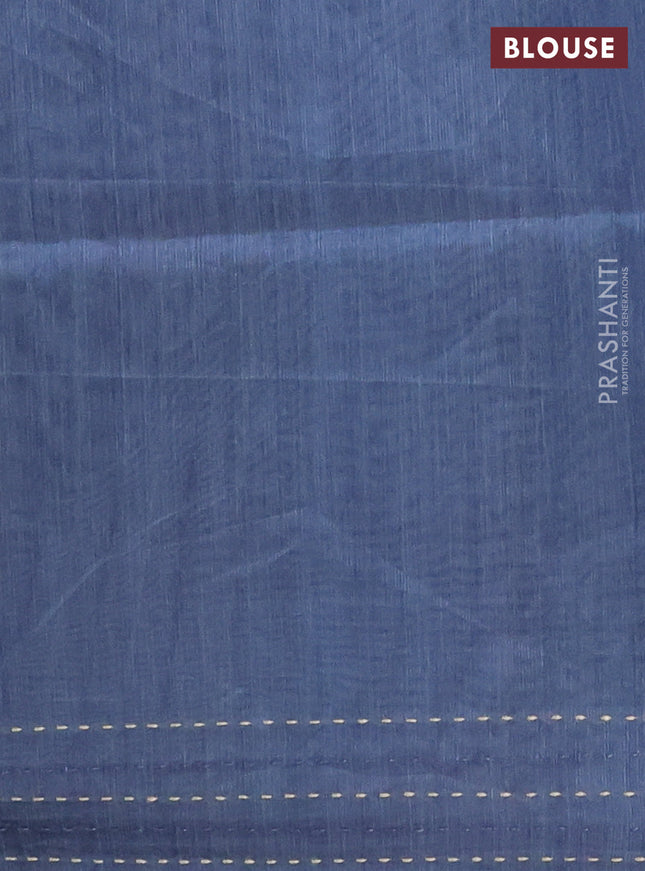 Semi tussar saree grey with allover geometric prints and katha stitch work pallu & border