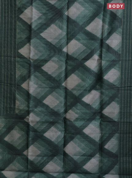 Semi tussar saree sap green with allover geometric prints and katha stitch work pallu & border