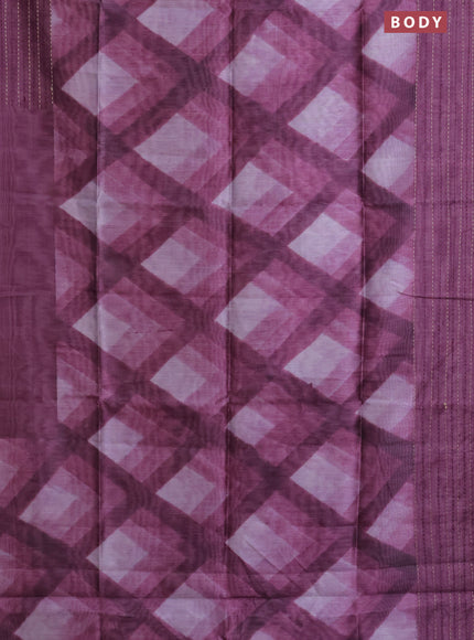 Semi tussar saree wine shade with allover geometric prints and katha stitch work pallu & border