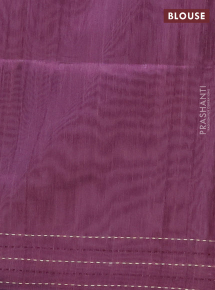 Semi tussar saree wine shade with allover geometric prints and katha stitch work pallu & border