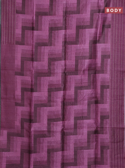 Semi tussar saree mauve pink with allover zig zag prints and katha stitch work pallu & border