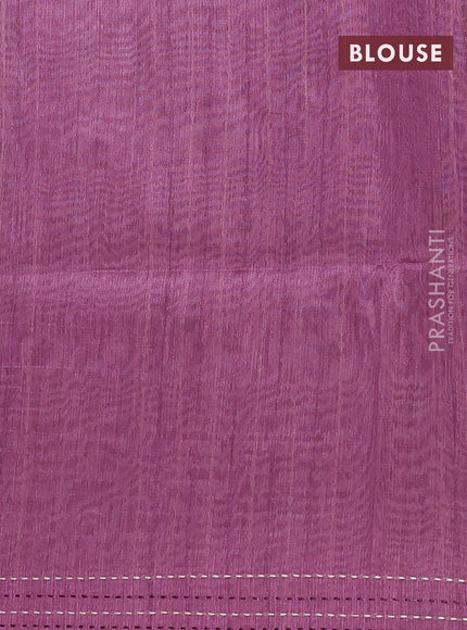 Semi tussar saree mauve pink with allover zig zag prints and katha stitch work pallu & border