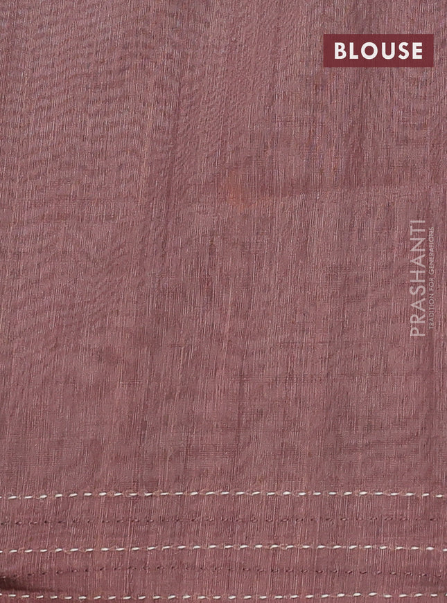 Semi tussar saree brown and coffee brown with allover zig zag prints and katha stitch work pallu & border