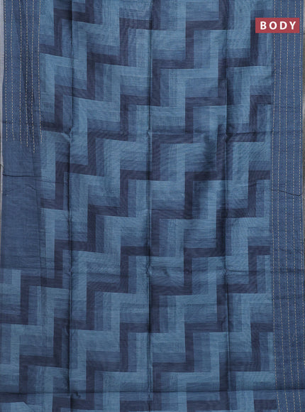 Semi tussar saree grey and dark grey with allover zig zag prints and katha stitch work pallu & border