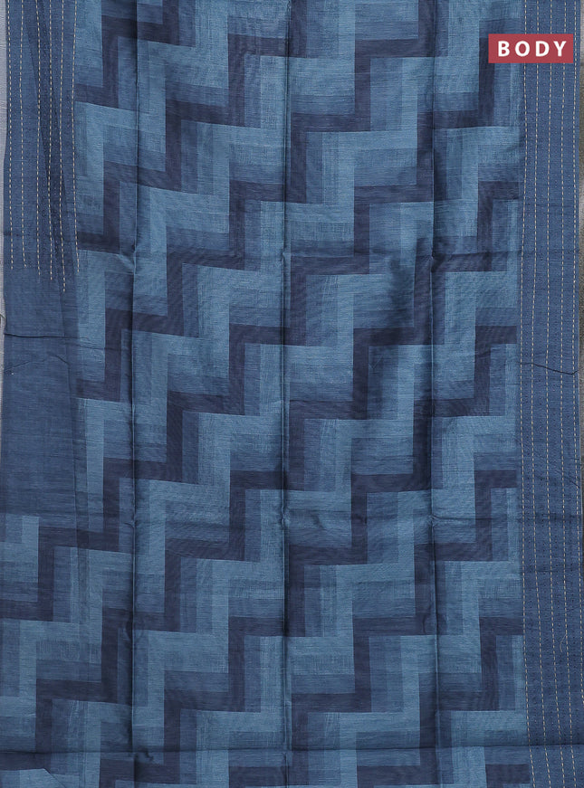 Semi tussar saree grey and dark grey with allover zig zag prints and katha stitch work pallu & border
