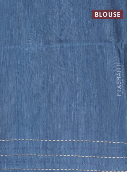 Semi tussar saree grey and dark grey with allover zig zag prints and katha stitch work pallu & border