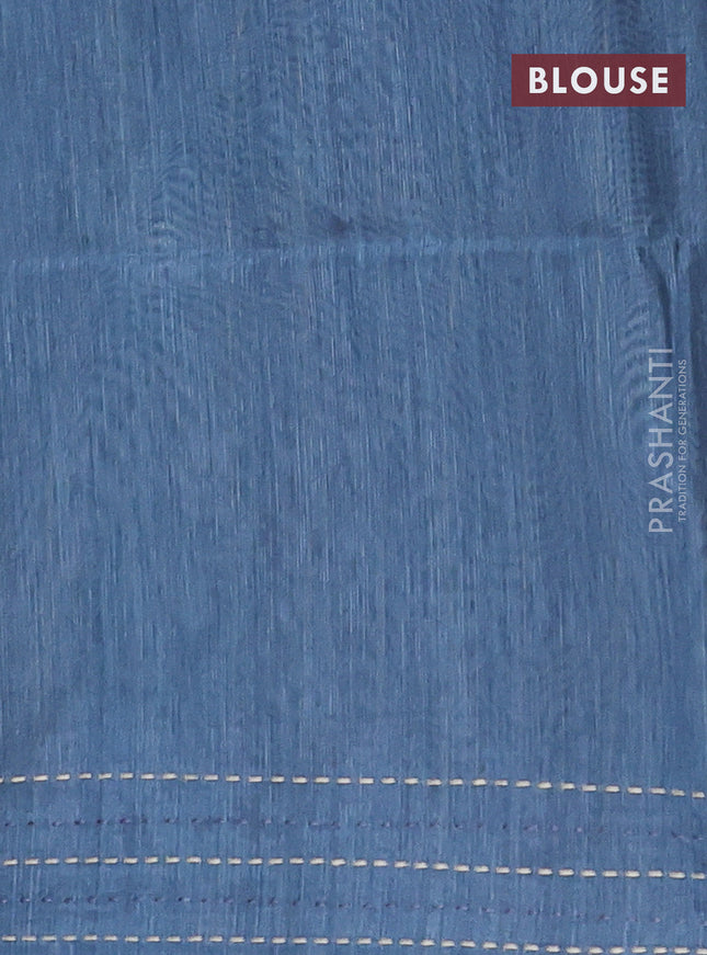 Semi tussar saree grey and dark grey with allover zig zag prints and katha stitch work pallu & border