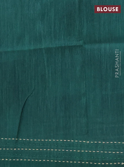 Semi tussar saree green and dark green with allover zig zag prints and katha stitch work pallu & border