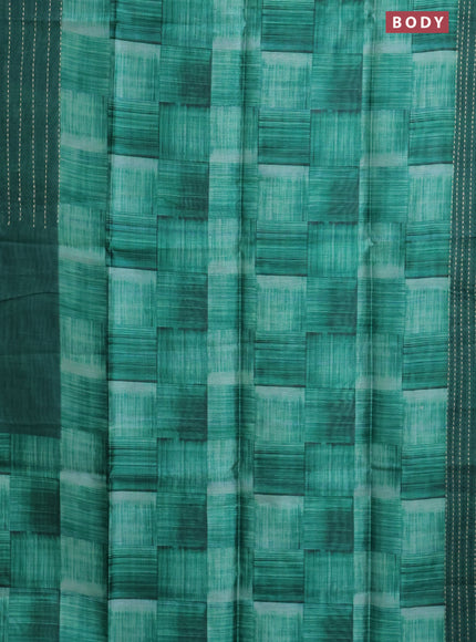Semi tussar saree green and dark green with allover geometric prints and katha stitch work pallu & border