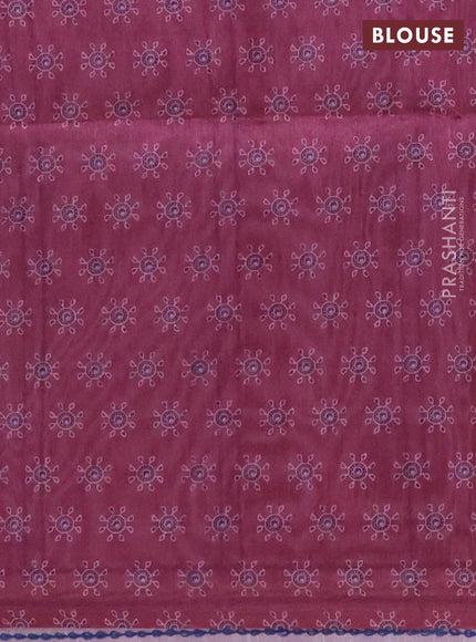 Semi tussar saree wine shade with allover ajrakh prints and katha stitch work pallu & border