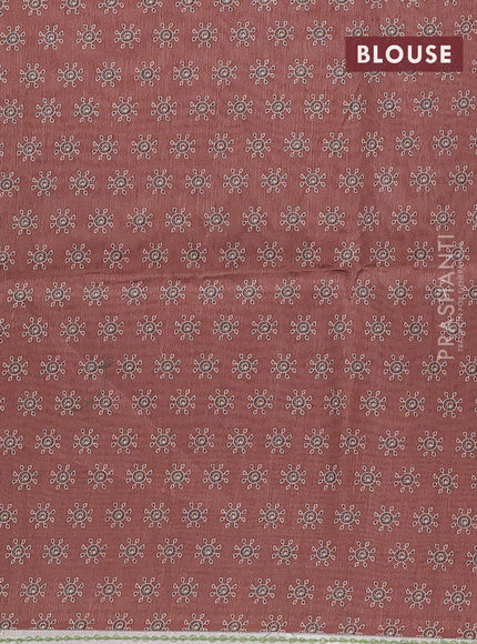 Semi tussar saree brown with allover ajrakh prints and katha stitch work pallu & border