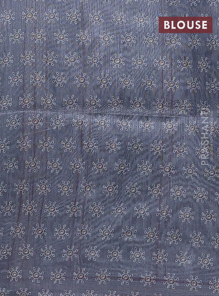 Semi tussar saree grey with allover ajrakh prints and katha stitch work pallu & border