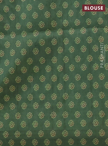 Semi tussar saree green with allover ajrakh prints and katha stitch work pallu & border