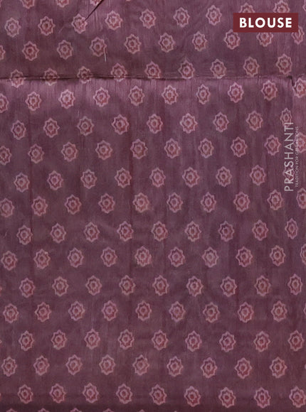 Semi tussar saree coffee brown with allover ajrakh prints and katha stitch work pallu & border