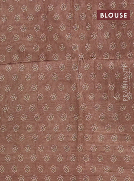 Semi tussar saree brown shade with allover ajrakh prints and katha stitch work pallu & border