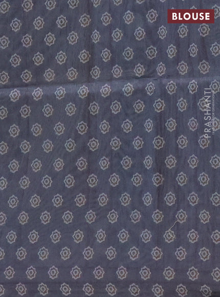 Semi tussar saree grey with allover ajrakh prints and katha stitch work pallu & border