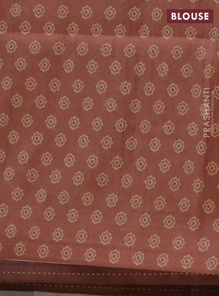 Semi tussar saree brown with allover ajrakh prints and katha stitch work pallu & border