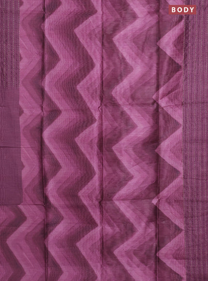 Semi tussar saree mauve pink and wine shade with allover zig zag prints and katha stitch work pallu & border