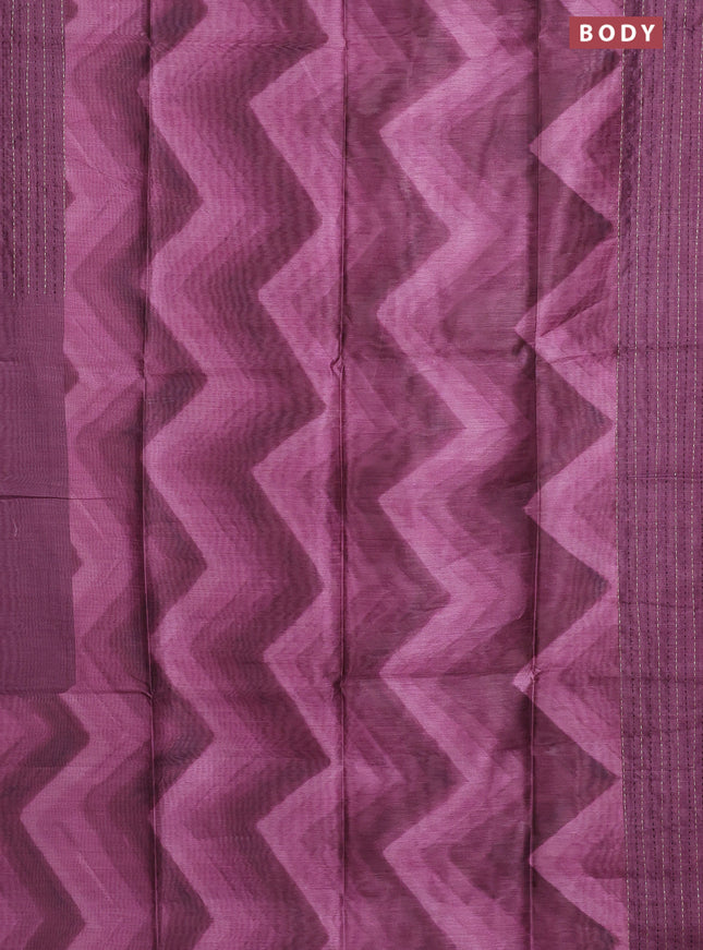 Semi tussar saree mauve pink and wine shade with allover zig zag prints and katha stitch work pallu & border