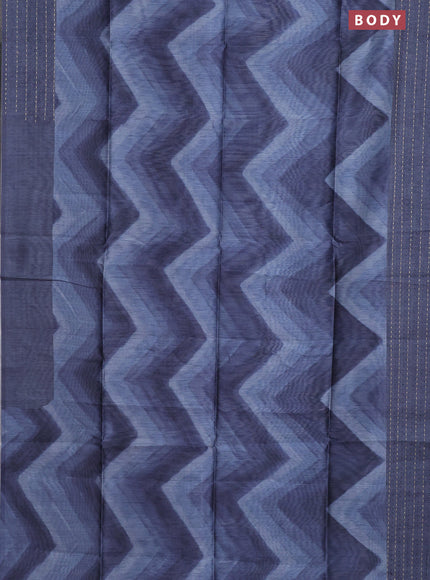 Semi tussar saree bluish grey with allover zig zag prints and katha stitch work pallu & border