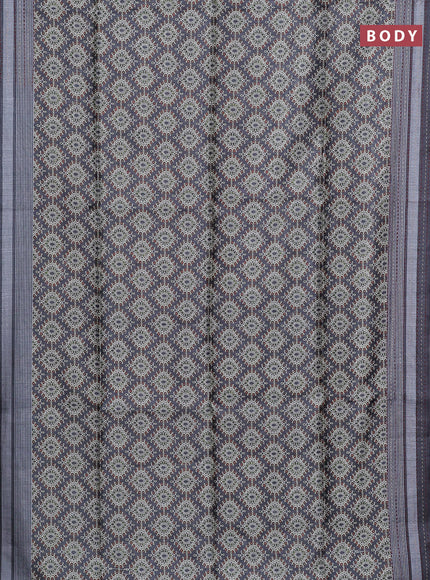 Semi tussar saree grey with allover prints and kantha stitch work border