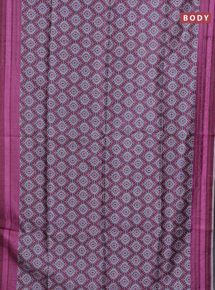 Semi tussar saree wine shade with allover prints and kantha stitch work border
