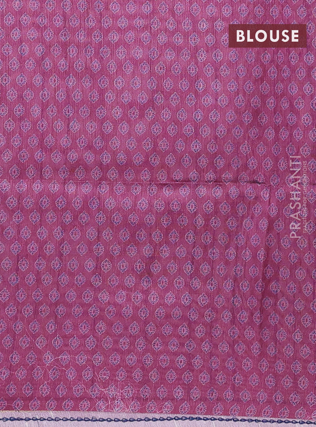Semi tussar saree wine shade with allover prints and kantha stitch work border