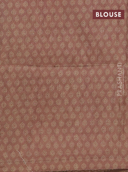 Semi tussar saree brown and green with allover prints and kantha stitch work border