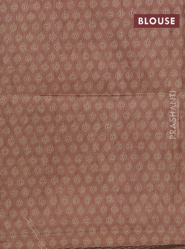 Semi tussar saree brown and green with allover prints and kantha stitch work border