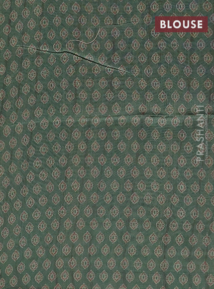 Semi tussar saree green with allover prints and kantha stitch work border