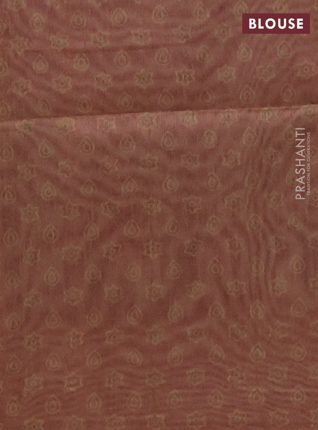 Semi tussar saree black and brown with allover ajrakh prints and katha stitch work pallu & border