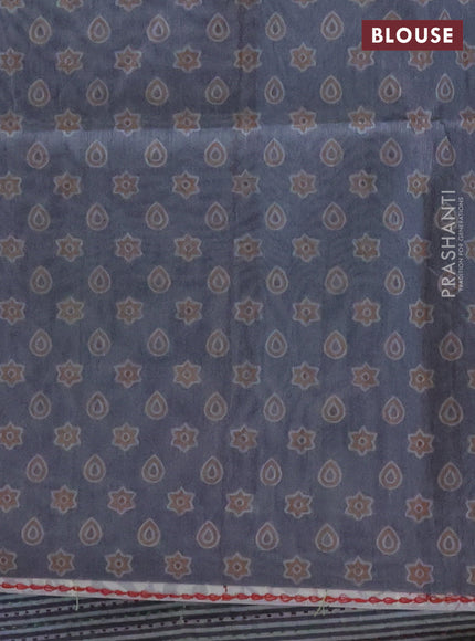 Semi tussar saree black and grey with allover ajrakh prints and katha stitch work pallu & border