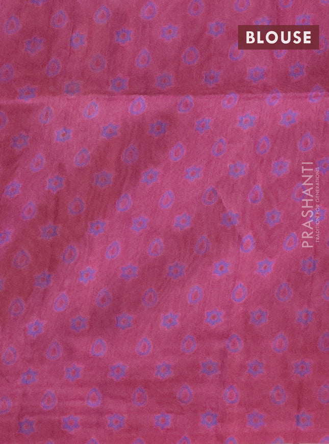 Semi tussar saree black and mauve pink with allover ajrakh prints and katha stitch work pallu & border