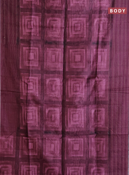 Semi tussar saree mauve pink and wine shade with allover geometric prints and katha stitch work pallu & border