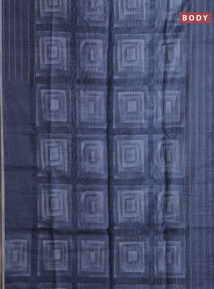 Semi tussar saree grey with allover geometric prints and katha stitch work pallu & border