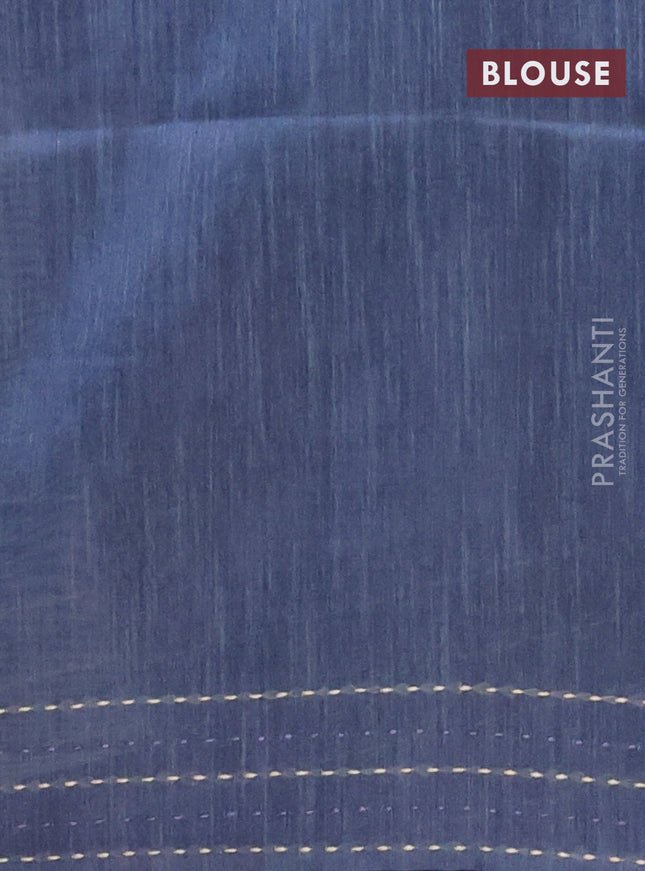 Semi tussar saree grey with allover geometric prints and katha stitch work pallu & border