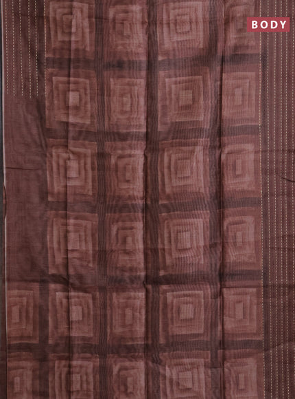 Semi tussar saree brown with allover geometric prints and katha stitch work pallu & border