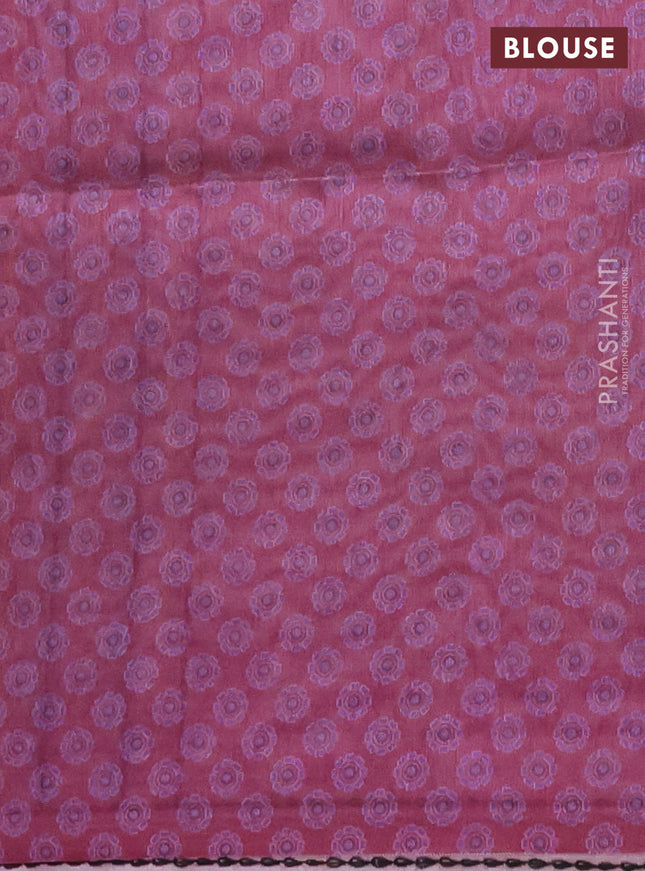 Semi tussar saree wine shade with allover ajrakh prints and katha stitch work pallu & border