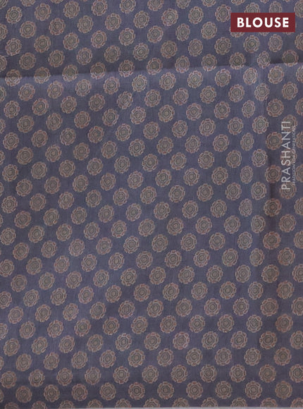 Semi tussar saree grey with allover ajrakh prints and katha stitch work pallu & border