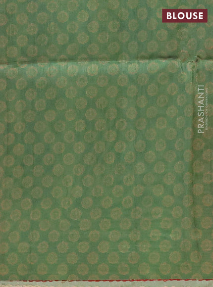 Semi tussar saree green with allover ajrakh prints and katha stitch work pallu & border